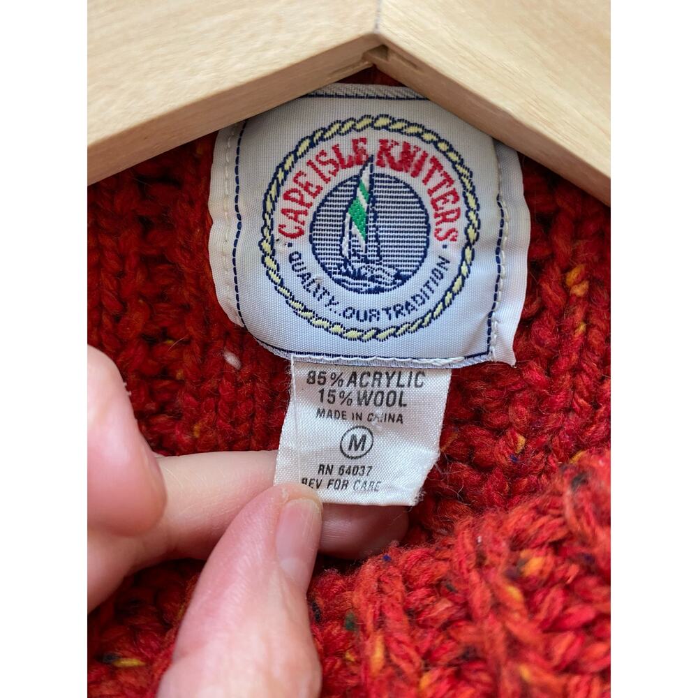 Cape Isle Knitters Size M Chunky Cable Knit Red Wool Blend Pullover Sweater * - Picture 5 of 5